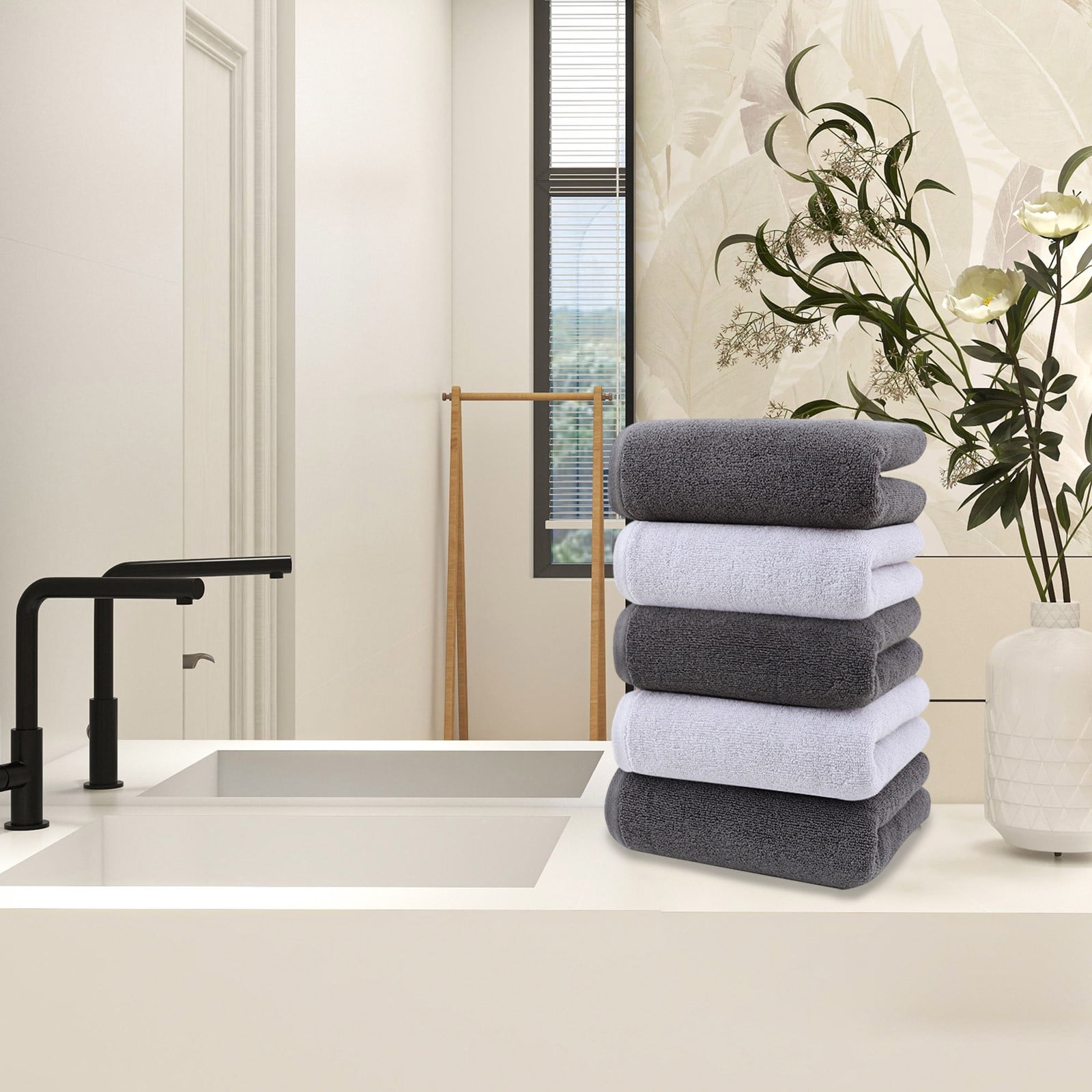 TTJ 5-Pack Plush Cotton Face Towel Set Soft Absorbent Washcloths Durable Quick Dry Hotel Quality Home Spa Essentials Multiuse Wash Towels For Personal Care