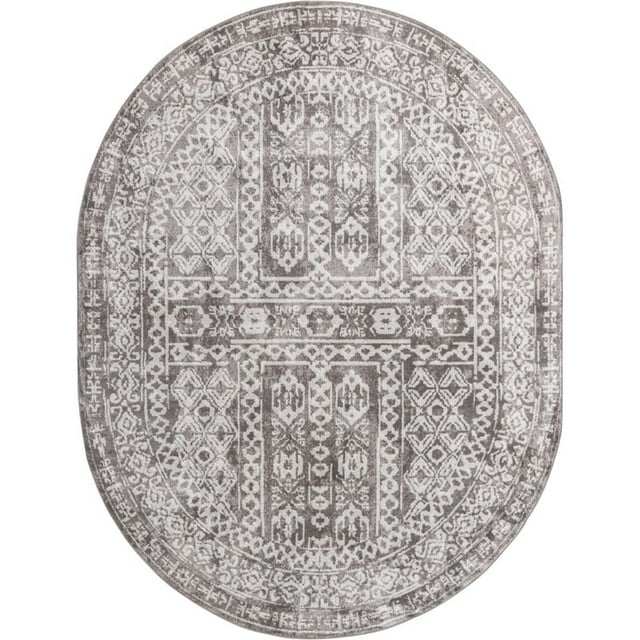 Unique Loom Oxford Intricate Design Rug 8' x 10' Oval Gray/Ivory