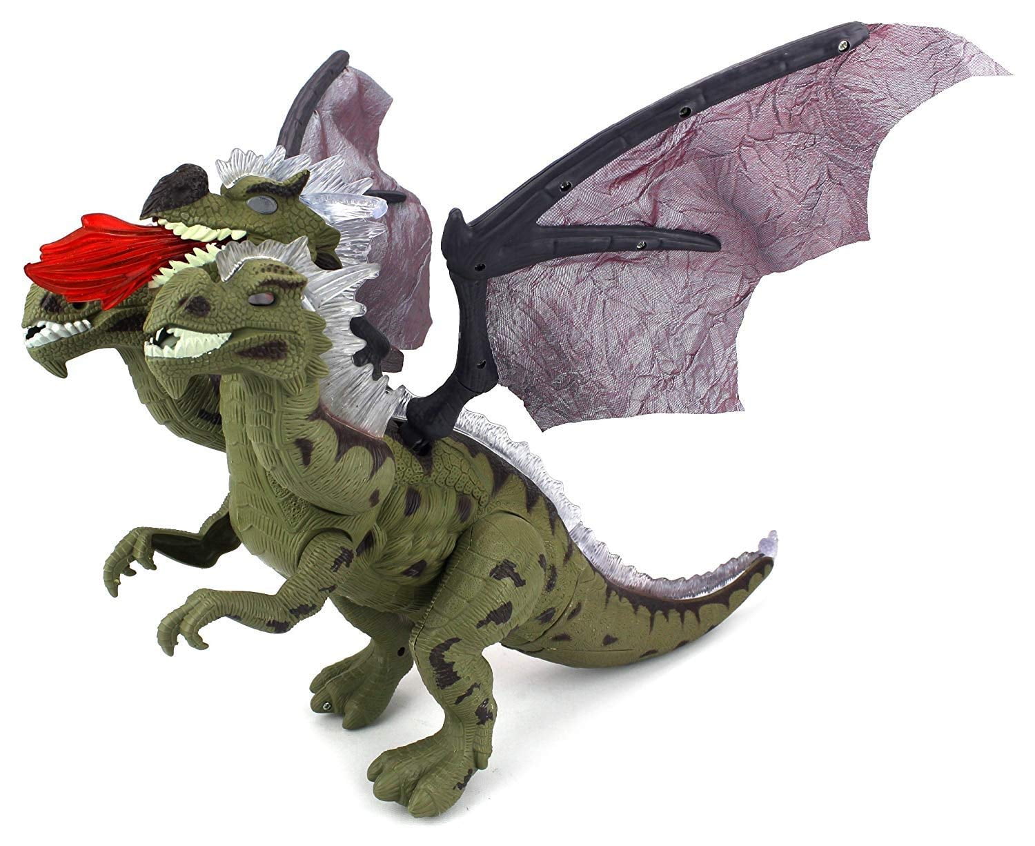 Battery Operated Walking Three Headed Dragon Toy Dinosaur Figure w