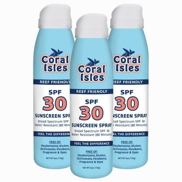 Spray de protección solar Coral Isles SPF 30, 177 ml, paquete de 3