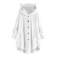thumbnail image 2 of CEHVOM Women Button Plush Tops Hooded Loose Cardigan Solid Color Coat Jacket, 2 of 5