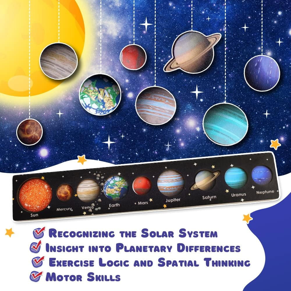 Hhhc Toys For 3 4 5 6 Year Olds Boys Girls Solar System For Kids 3 5 Montessori Wooden Puzzle Toys For 4 5 6 Year Old Boys Girls Birthday Gifts Learn
