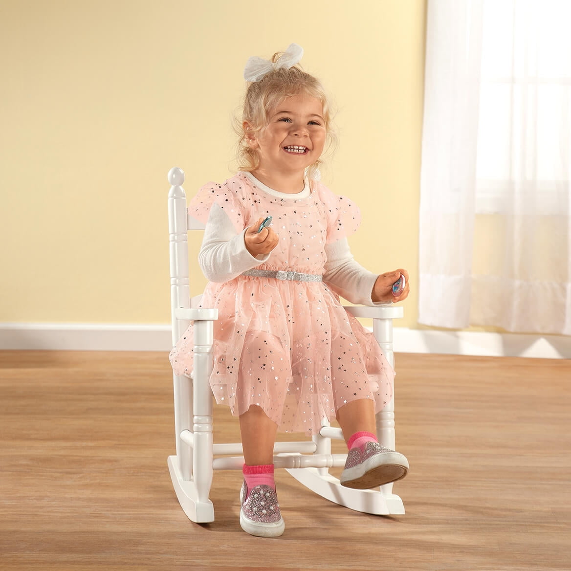 Child’s White Rocking Chair – Solid Hardwood Construction with Slatted Back & Seat – Classic 22.5" Nursery Chair for Toddlers