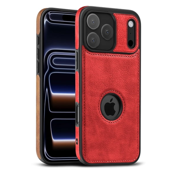 AIOVETEAB Compatible with iPhone 17 Pro Case Premium Leather TPU Hybrid Case Cover,Red