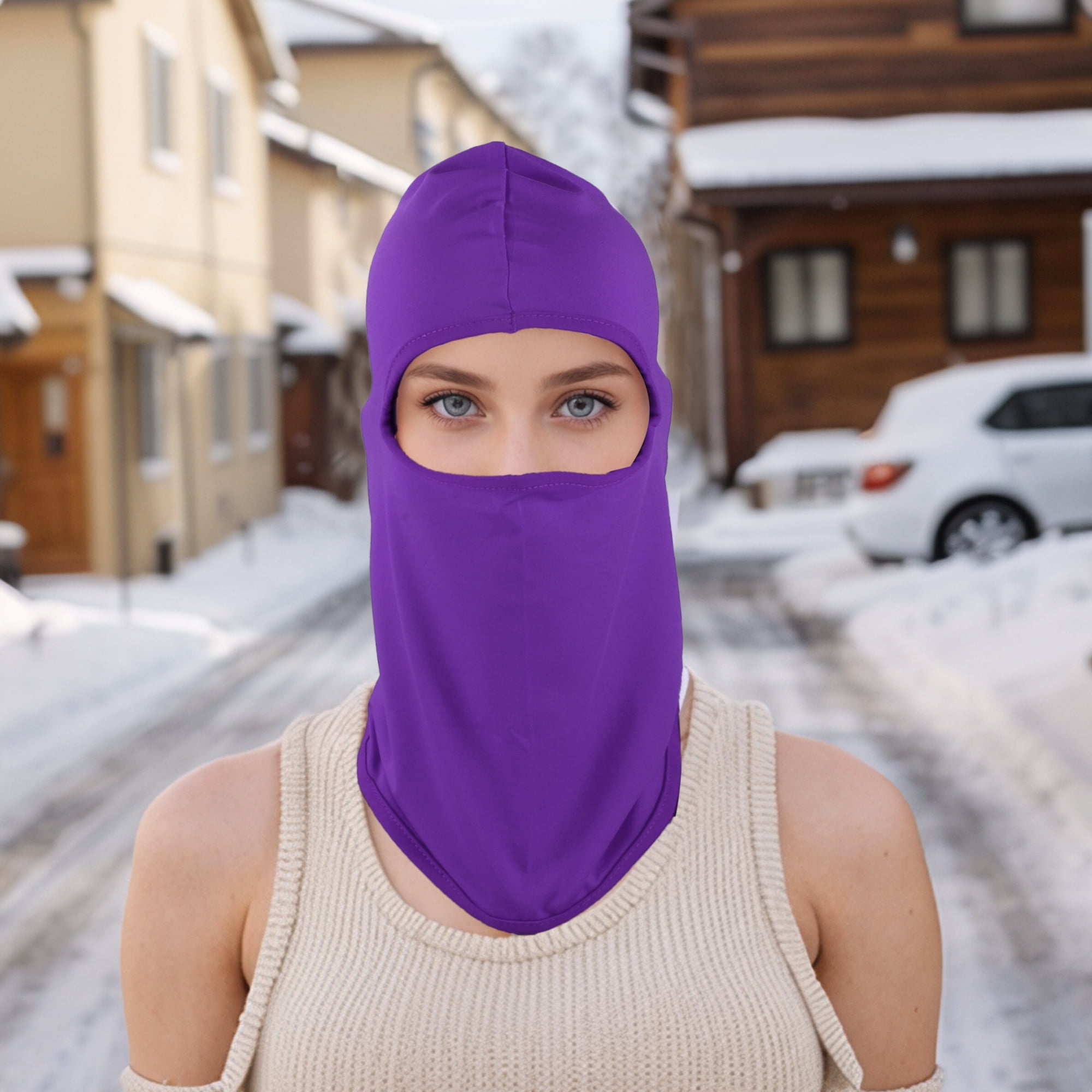 Unique Bargains Ice Silk Solid Color Balaclava Face Mask 1 Pc Purple