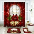 thumbnail image 5 of 4 Piece Shower Curtain Sets, Christmas Bell Red Green Gold with Non-Slip Rugs, Toilet Lid Cover and Bath Mat, for Bathroom Decor Set, 72" x 72", 5 of 11