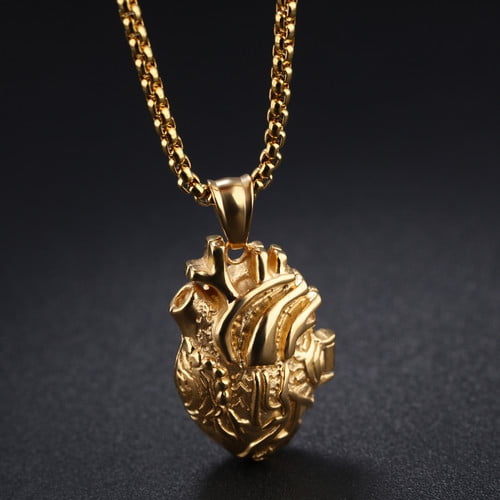 European and American Style Fashionable and Personalized Men's 14K Yellow Gold Pendant Necklace Mechanical Heart Jewelry