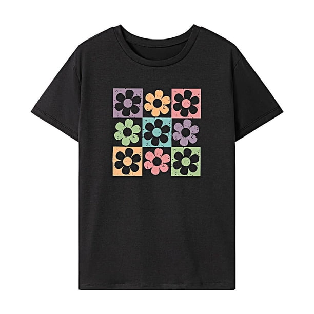 Camiseta para mujer Trajes de verano Camiseta con cuello redondo para el trabajo Caminar Vacaciones Compras S