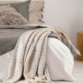 thumbnail image 3 of LR Home Melanie Peach/Cream Striped Embroidered with Fringe Adult Cotton Throw Blanket, 50" x 60", 3 of 13