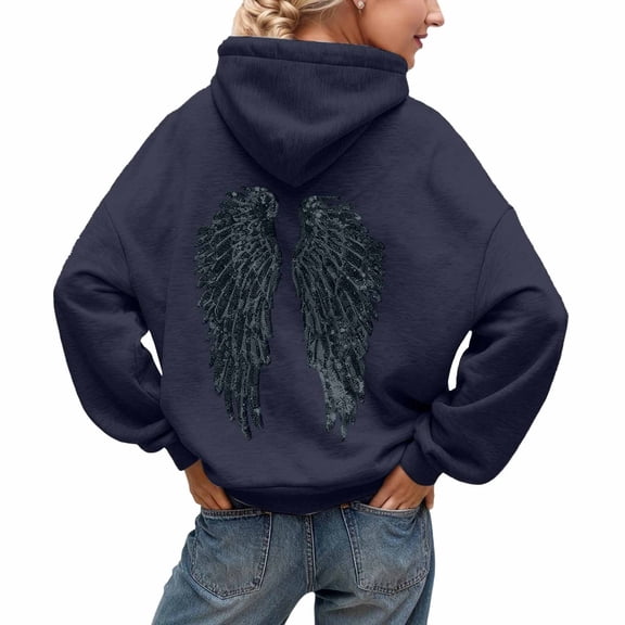 Shadoumai Women's Angel Hoodie Sweatshirt Featuring Sparkling Wing Motif Cozy Pullover For Casual Fall Winter Wear