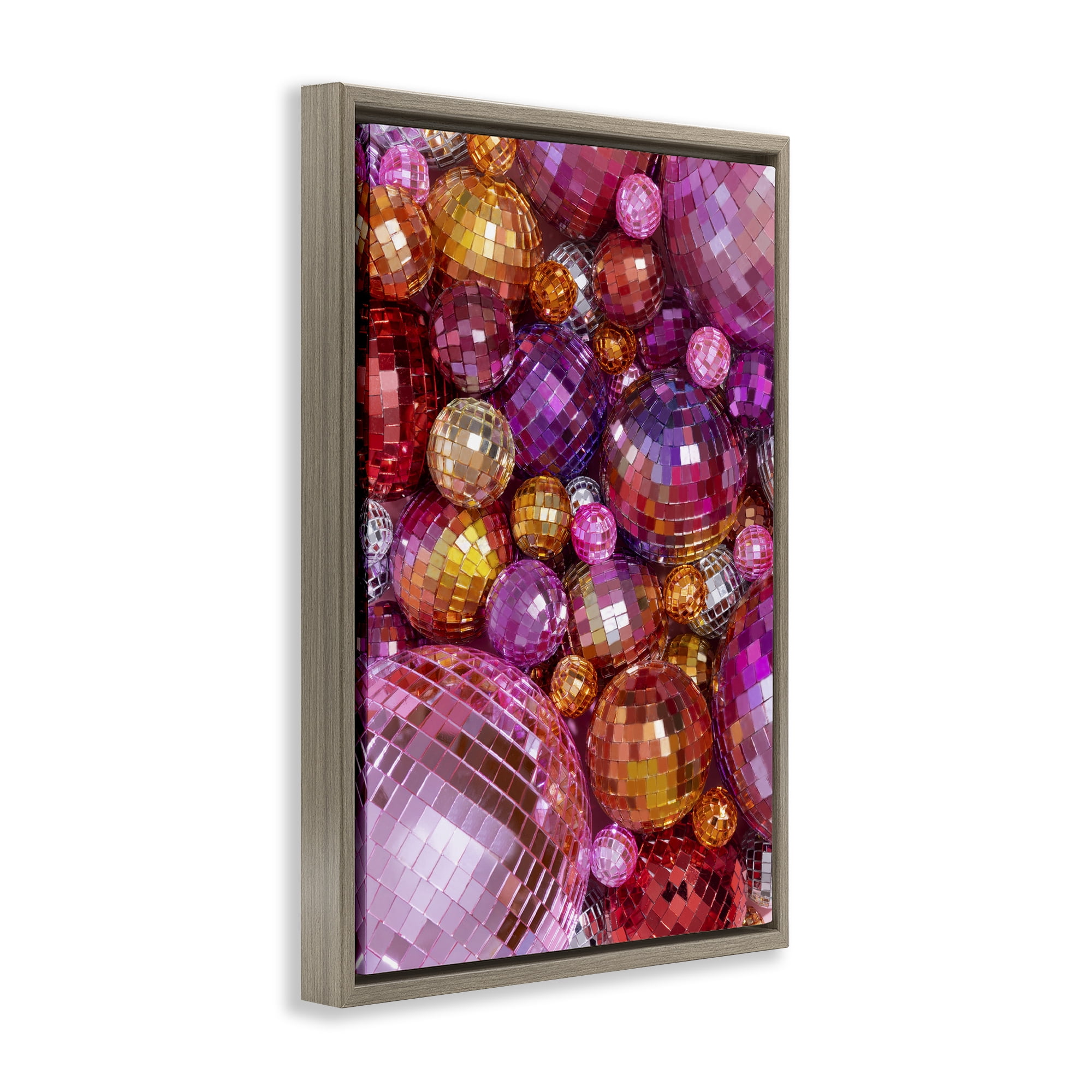Stupell Industries Various Size Disco Balls Performing Arts Painting Brown Floater Framed Art Print Wall Art, 21 x 31