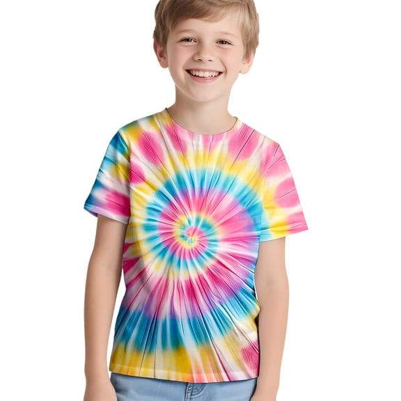 lnmuld Youth & Teen Boys Neon Tie-Dye T-Shirt, Hippie Style & Comfortable Casual Wear Color:Pink,Size:4-5 Years
