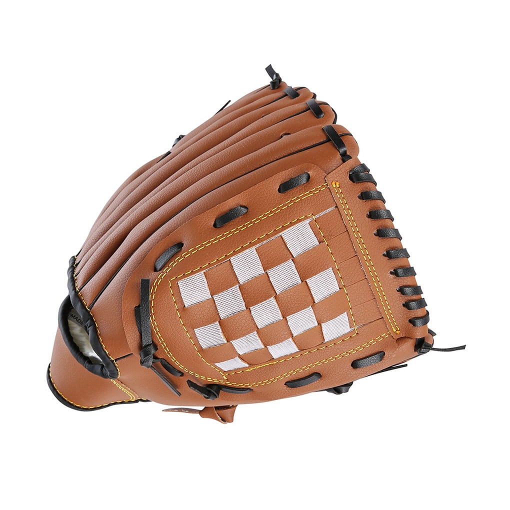 Baseball PU Leather Glove Outdoor Sports Baseball Softball Practice Training Glove Sports Gear, Brown, 12.5 Inch