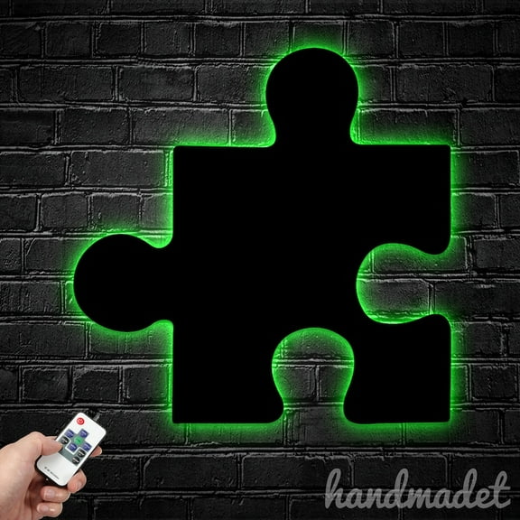 Handmadetneonsign Custom Puzzle Metal Wall Art LED Light - Personalized Puzzle Sign Home Decor