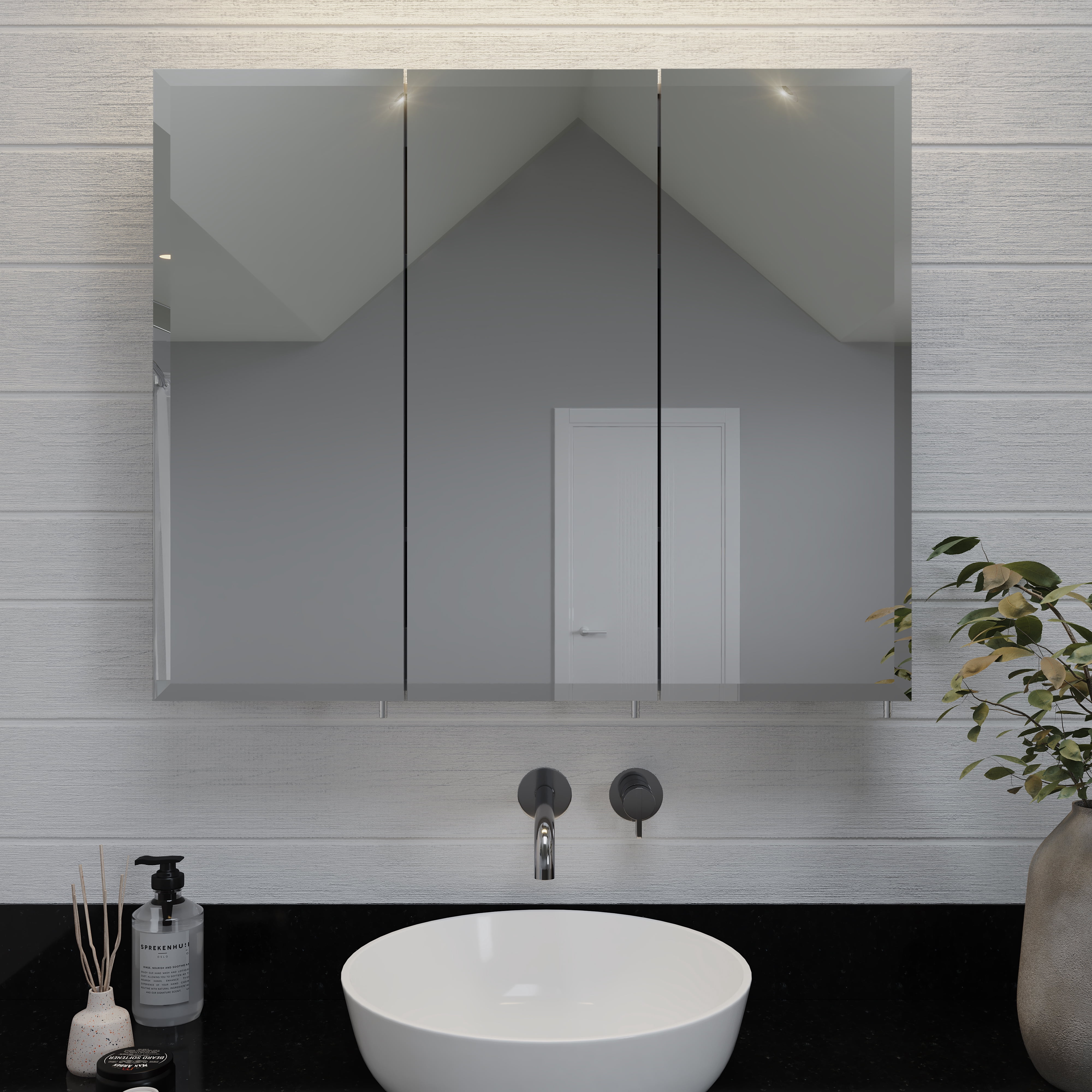 Croydex Texoma Triple Door Tri-View White Steel Medicine Cabinet with Mirror (36X30in)