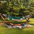 thumbnail image 4 of 12 FT Double Quilted Hammock with Spreader Bars and Pillow, 2 Person Hammock for Outdoor Patio Backyard Poolside, 450 LBS Weight Capacity, Dark Green/Natural, 4 of 8