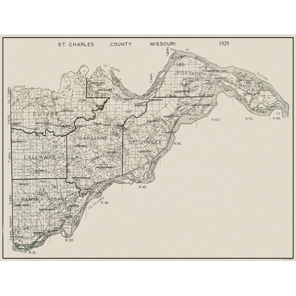 Historic County Map - St Charles County Missouri - 1929 - Vintage Wall Art