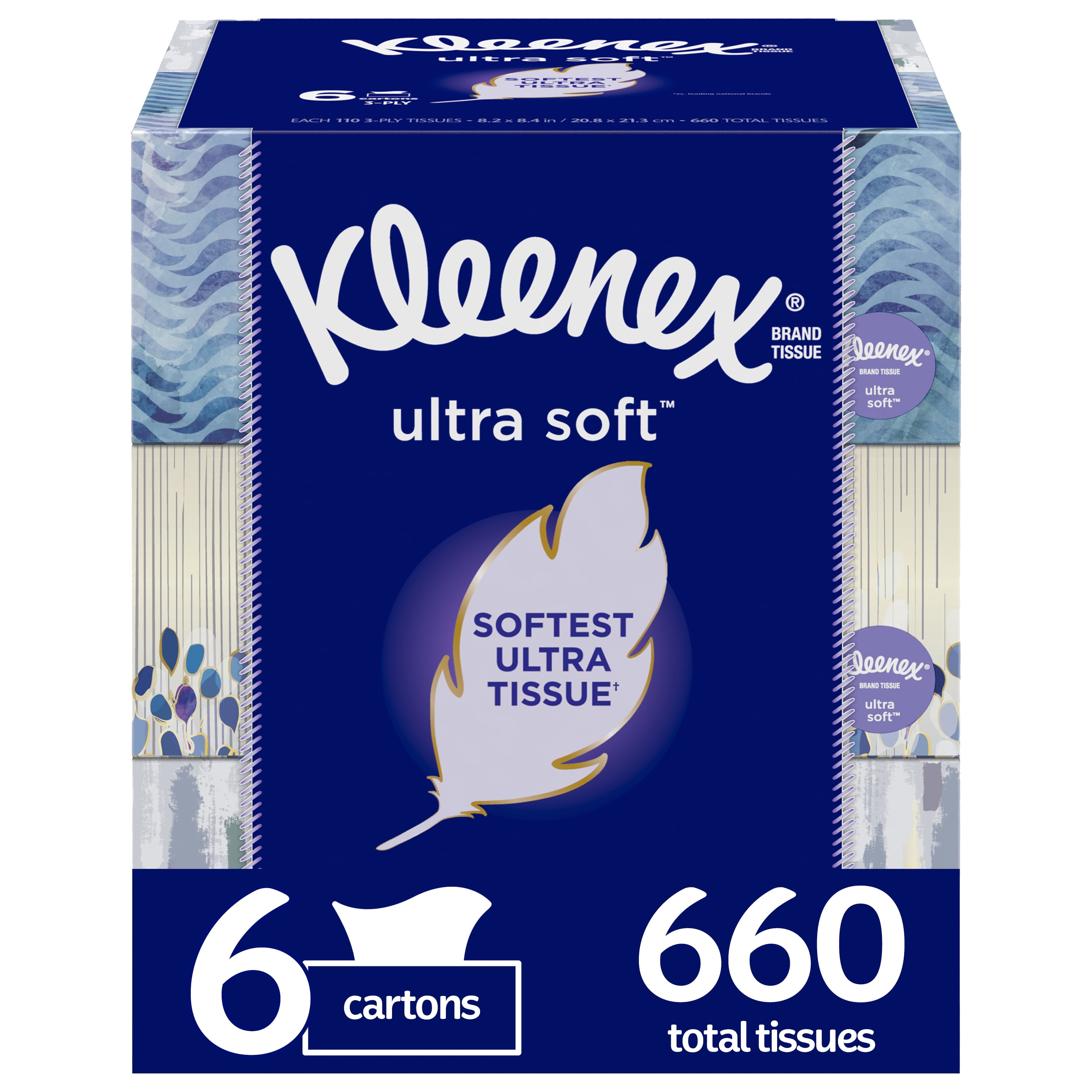 Kleenex Ultra Soft Facial Tissues, 6 Flat Boxes (660 Total Tissues