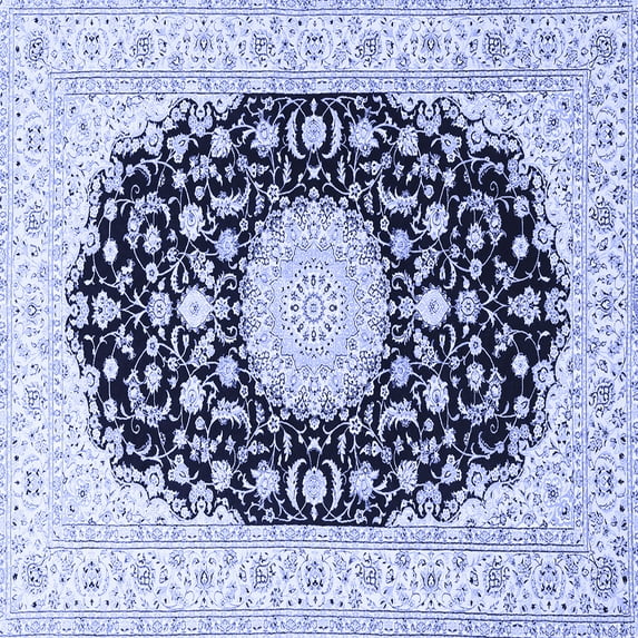 Ahgly Company Machine Washable Indoor Square Medallion Blue Traditional Area Rugs, 4' Square