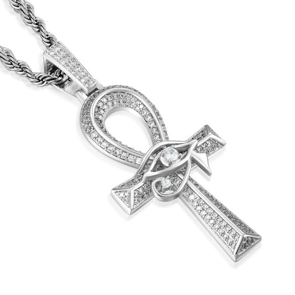 Wisbal Men's Eye of Horus Ankh Cross Pendant Brass Gold Plated Square Crystal Zircon Ankh Pendant Silvery