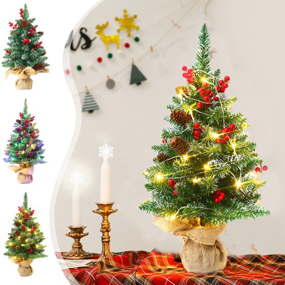 Fiudx Mini Árbol de Navidad con Luces Led y Diseño de Piña, Ideal para Decorar Tu Escritorio y Repisa, Ideal para Regalar, 43 Cm, Madera y Plástico Resistentes.