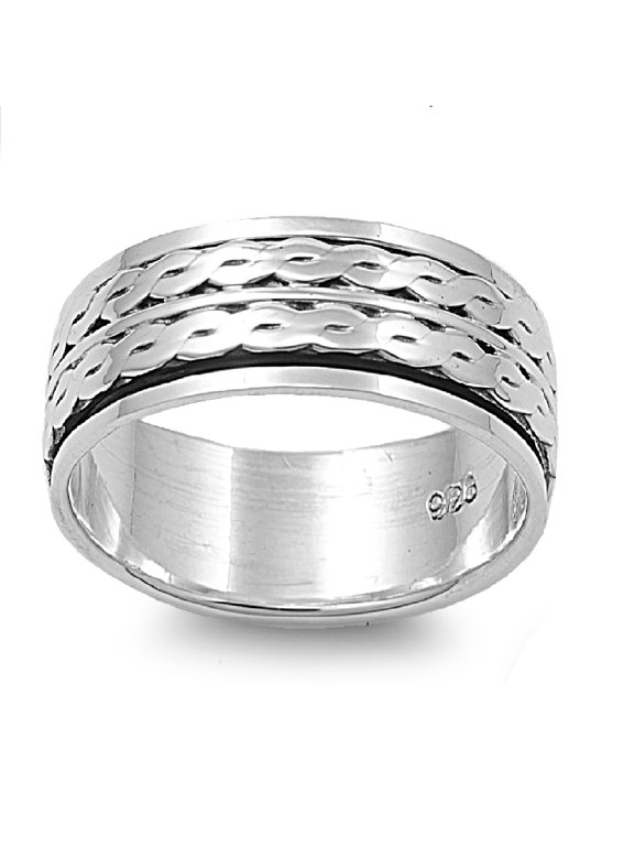 925 Sterling Silver Weaved Double Row Spinner Ring Size 13