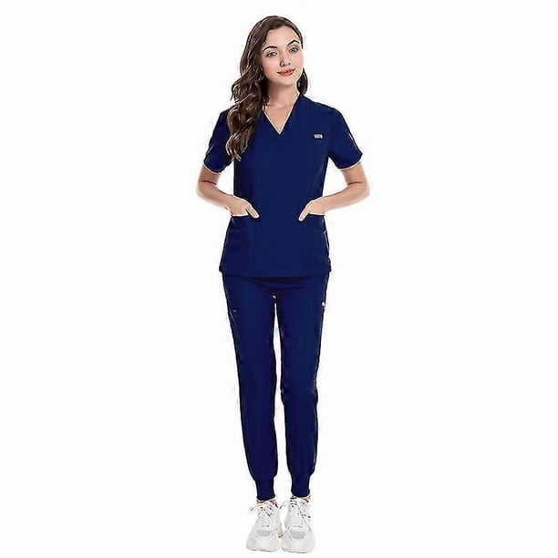 Scrub Suit Set For Women Modern V-neck + Leg Drawstring Jogger Pants Medical Nursing Uniforms Set