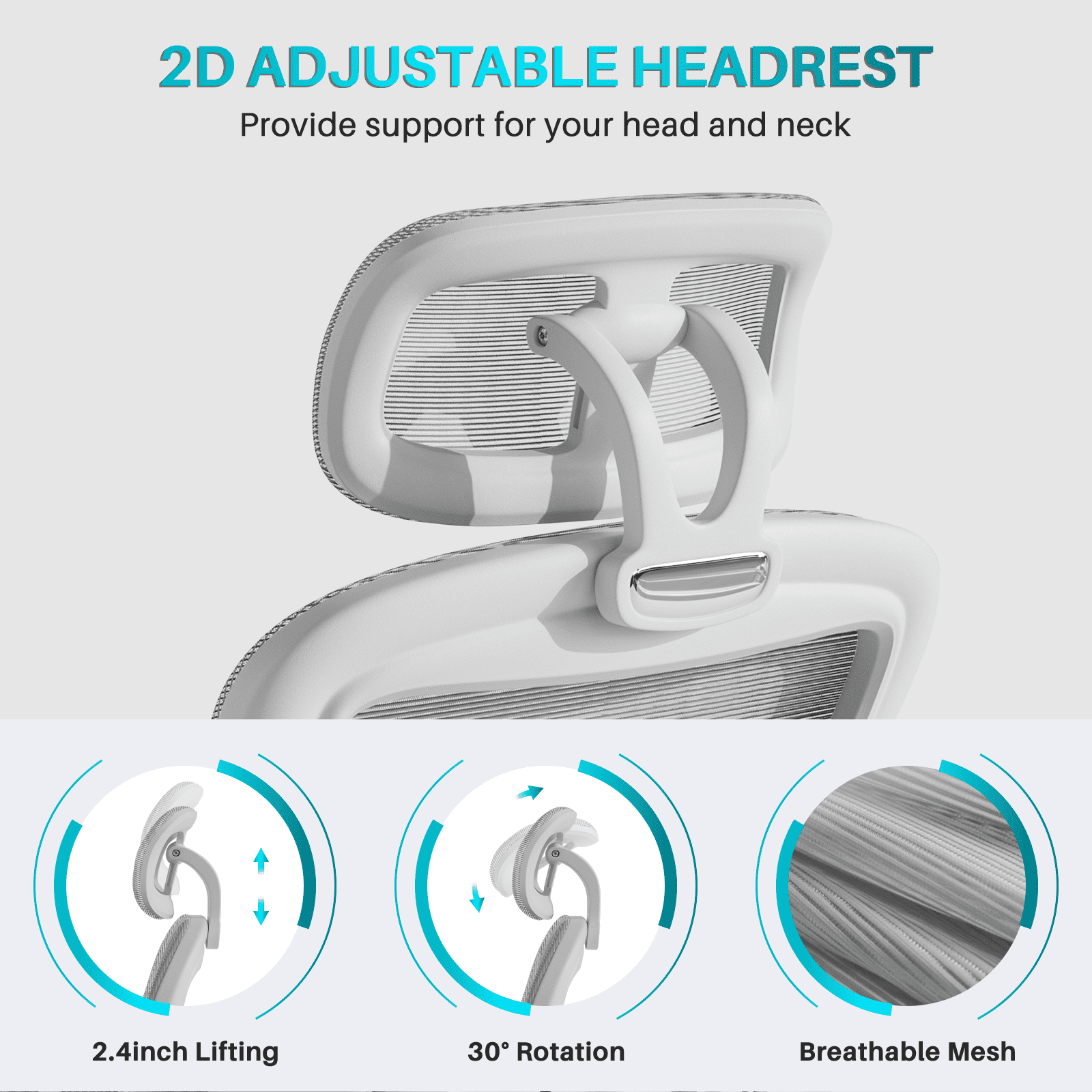 Ninecer Ergonomic Office Chair, Computer Desk Chair with Wheels, High Back Mesh Office Chair with Adjustable Lumbar Support, Headrest, Flip-Up Armrests, White Grey