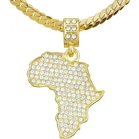 Hip Hop Gold Plated African Map Pendant 20 inch Miami Cuban Chain Necklace MCP 1126 G