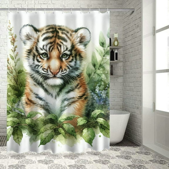 Orinice Tiger Cub Bathroom Decor Set - Colorful Luxurious Polyester Fabric Shower Curtain with Hooks 36x72