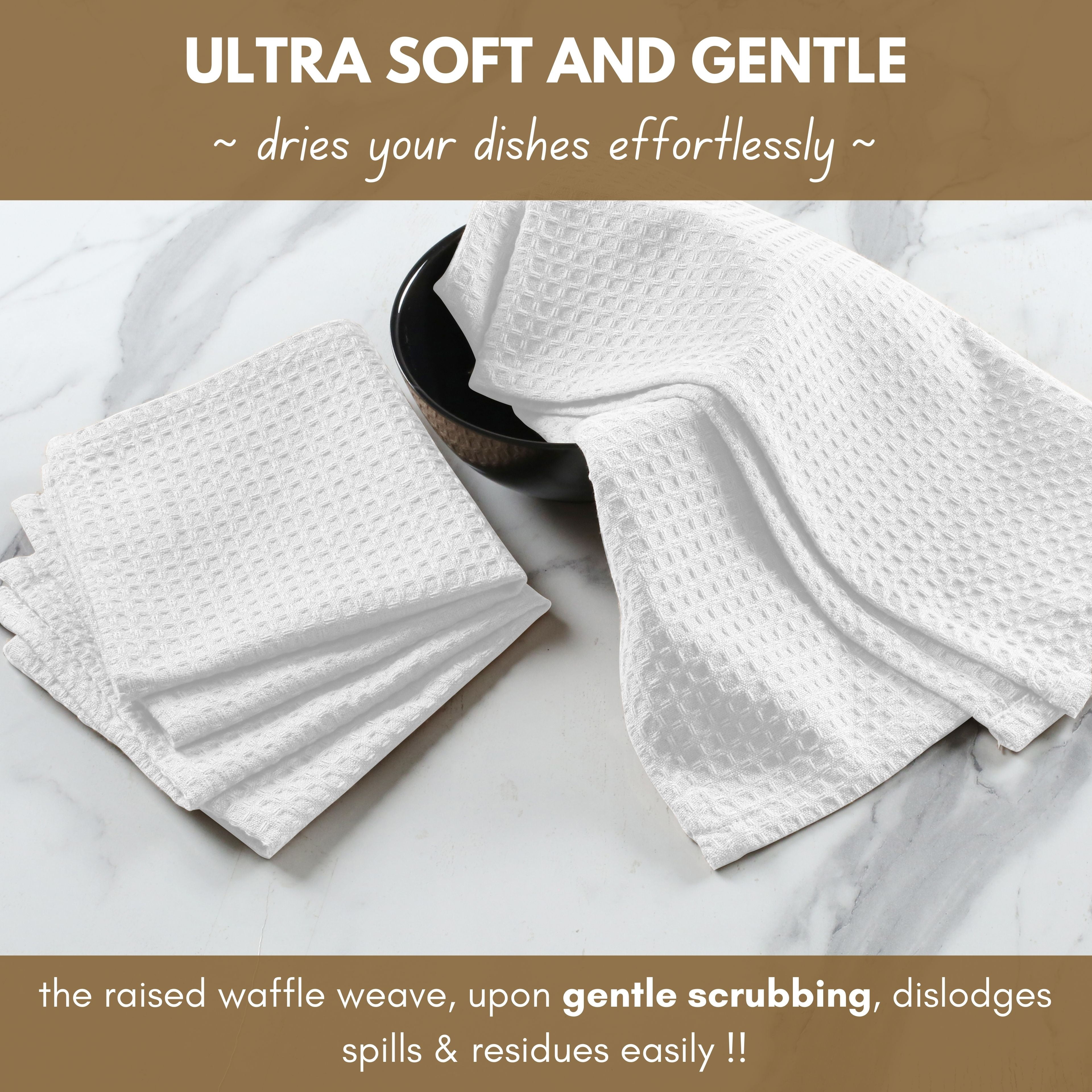 Native Fab 12 Pack Waffle Kitchen Dish Towels - 100% Cotton Soft Absorbent Wash Cloths - White