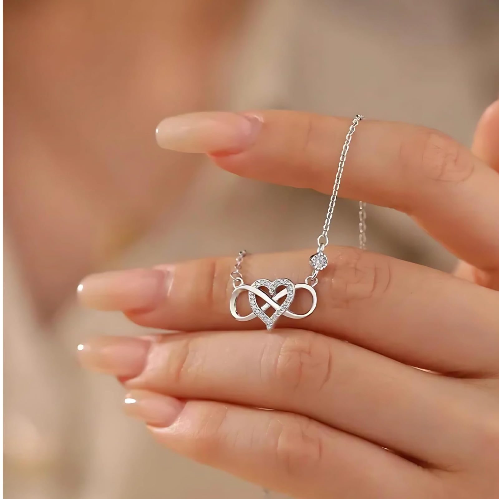 SFTING Infinity Heart Pendant Necklace 925 Sterling Silver Cubic Zirconia Jewelry Gift for Women