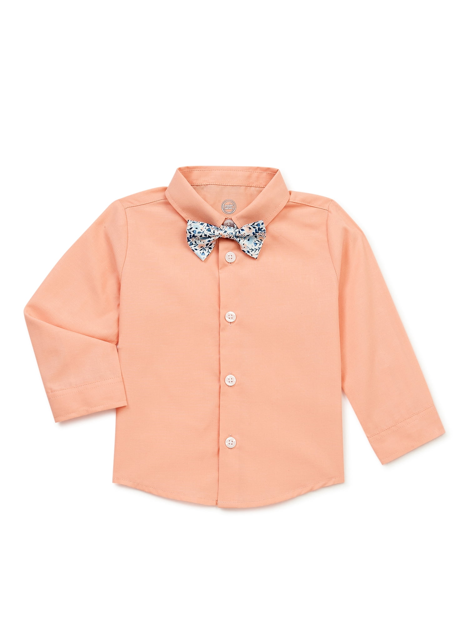 Wonder Nation Baby and Toddler Boy Button-Down Shirt, Bowtie, Suspenders and Pants Outfit Set, 4-Piece, 0/3M-5T