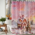 thumbnail image 3 of Winter Snow Scene Christmas Pink Farmhouse Shower Curtain for Bathroom, Watercolor Xmas Tree Waterproof Shower Curtains Washable Quick Dry with Hooks Bathtub Curtains 72x72IN, 3 of 9