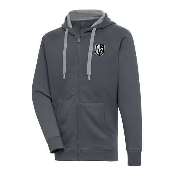 Men's Antigua Charcoal Vegas Golden Knights Metallic Logo Victory Full-Zip Hoodie