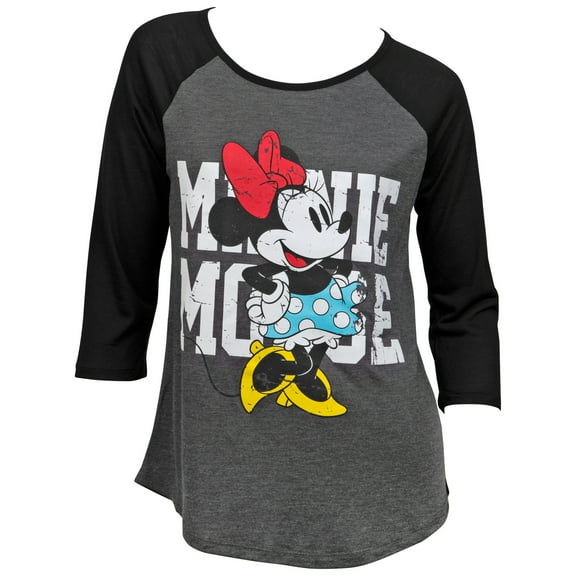 Disney's Minnie Mouse Character Charcoal Heather 3/4 Sleeve Raglan Tee-XLarge