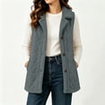 thumbnail image 5 of YOIAVAIOY Sleeveless Jacket for Women Textured Fuzzy Fleece Lapel Collar Tops Mid Length Button Down Loose Fit Waistcoat Fall Winter Outerwear Gray S, 5 of 8