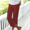thumbnail image 2 of Women's Summer Pull-On Cropped Pants with Pockets Stretch Ankle Length Loose Fit Trousers Solid Palazzo Wide Leg Pants Red XXXL, 2 of 6