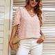 thumbnail image 4 of Top de jacquard con escote en pico, mangas cortas abullonadas, camiseta holgada - Rosa XXL Summer Chic, 4 of 8