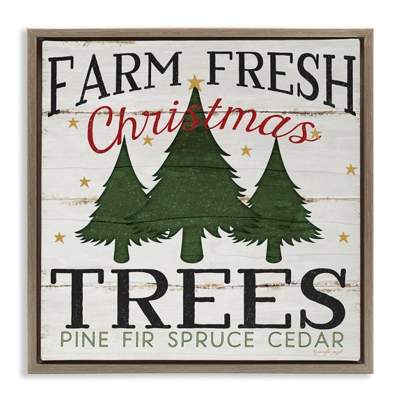 Stupell Industries Farm Fresh Christmas Trees Holiday Painting Brown Floater Framed Canvas Art Print Wall Art, 25 x 25
