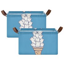 Yayeee Foldable Storage Basket for Shelves with Handles Set of 2 Waterproof Cloth Bins, Ice Cream Cat