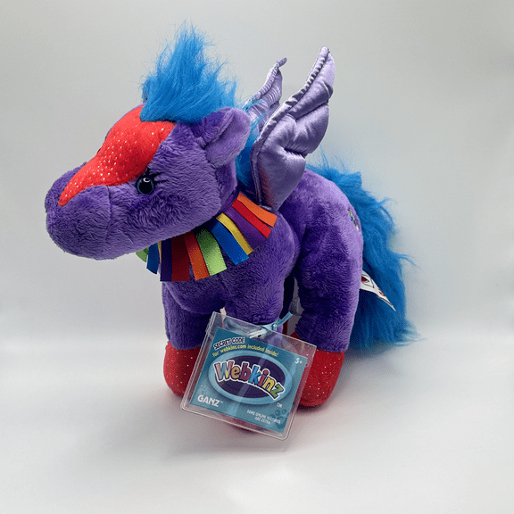Ganz Webkinz - Rainbow Pegasus HM692 Plush (NEW WITH SEALED CODE)(BONUS 1 FUN CHOPS & 1 ZIPPER BRACELET)