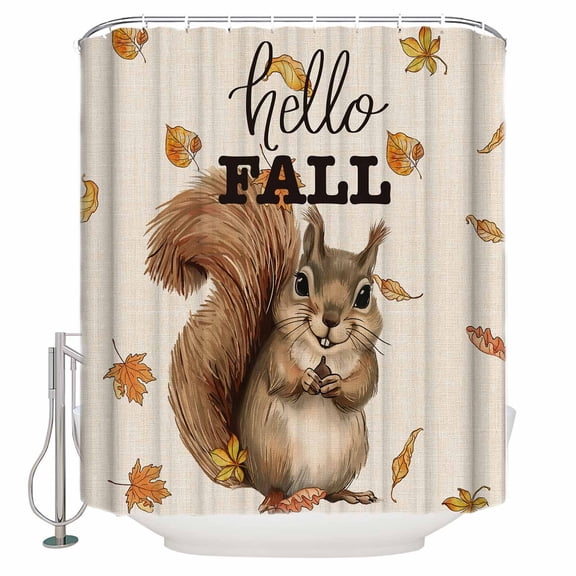 72x78 Inch Shower Curtain Squirrel Hello Fall Bathroom Decor Waterproof Fabric Bathtub Bath Curtains Decorative Maple Leaf Thanksgiving Rustic Extra Long Shower Curtain Set with Hooks