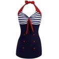thumbnail image 1 of Womens Vintage Striped One Piece Swimsuit Monokini Bathing Suit Boyshort Swimwear, 1 of 5