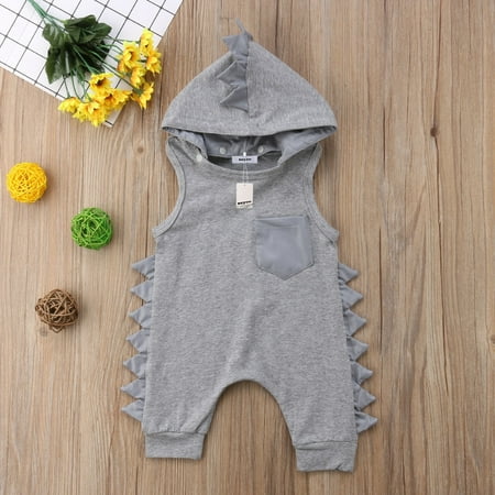 

Newborn Infant Baby Boy Girl Dinosaur Hooded Romper Jumpsuit Clothes Outfit