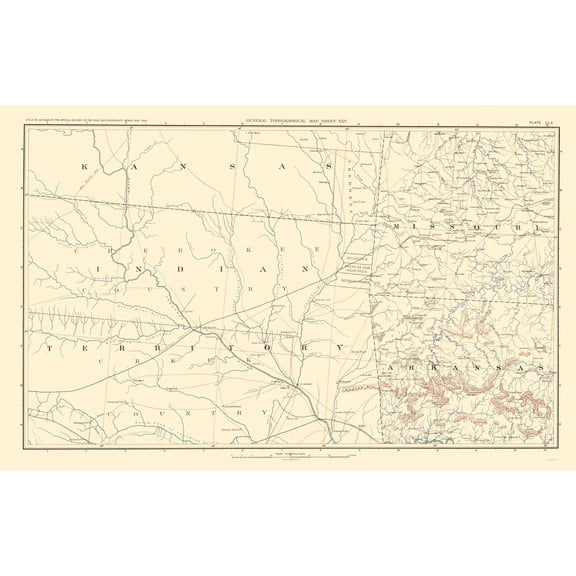 Historical Civil War Map - Kansas Indian Territory Missouri Arkansas - Bien 1895 - Vintage Wall Art