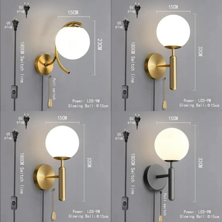 

FPWNGL Modern Indoor Wall Light Glass Luminous Ball With Plug Switch LED Wall Lamps Suitable For Bedroom Bedside Living Room Decor