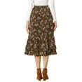 thumbnail image 3 of Unique Bargains Women's Floral Print Elastic Waist Ruffle Hem Midi Skirt, 3 of 6