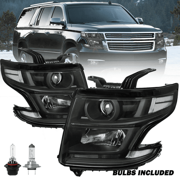 Pairs of 2015-2020 Chevy Tahoe Suburban LED DRL Projector Black Headlights Sets