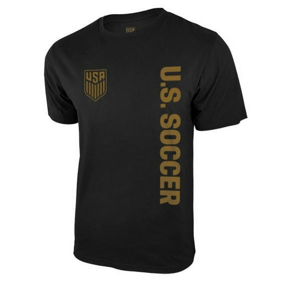 Icon Sports U.S. Soccer Federation USMNT Logo Adult T-Shirt Black Straight "US Soccer" w/ Gold Logo - Small